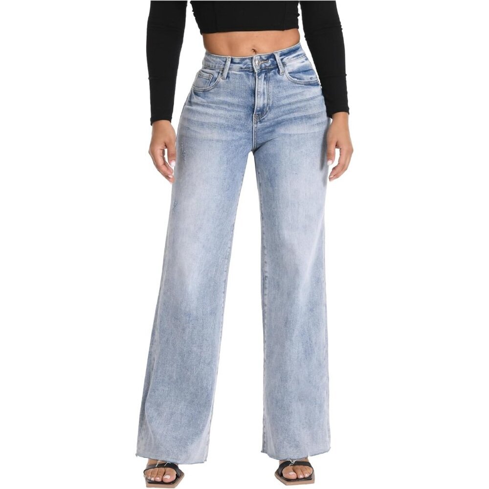 Women’s High Waisted Wide Leg Stretchy Denim Jeans Casual Tummy Control